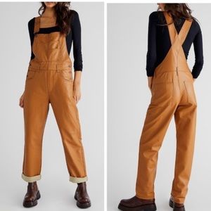 FREE PEOPLE Brown Vegan/Faux Leather Overalls/Romper/Jumpsuit We the Free Size M